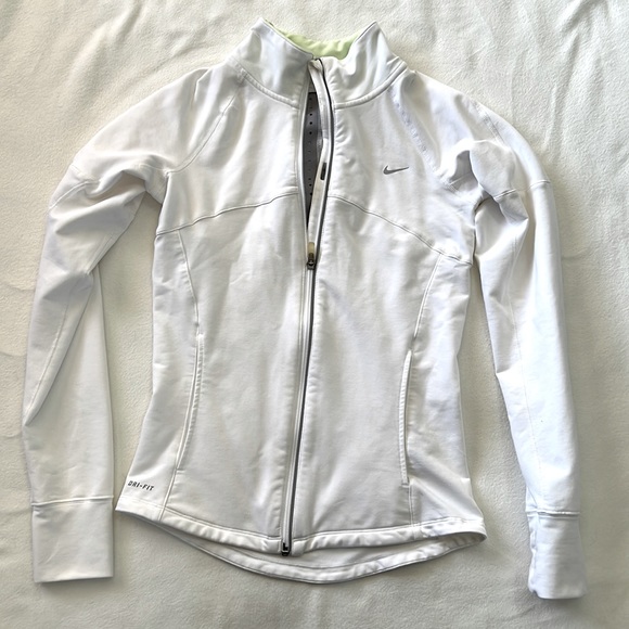 Nike Tops - Nike White Fitted Full Zip Collar Sweatshirt, size small